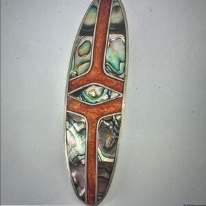 Inlay Abalone & Shell Enamel Metal Hair Barrette  3.5  X 1  Inch Well Crafted